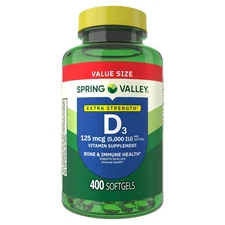 Spring Valley Vitamin D3 Softgels, 125 mcg per Softgel, 5,000 IU, 400 Count