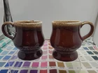 Vintage McCoy Set of Two (2) Brown Drip Glaze Footed Mugs 4.25"