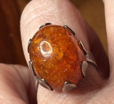 VINTAGE 835 SILVER BALTIC AMBER RING SIZE 7