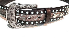 Ariat Womens Brown Leather Belt Floral Tooled Turquoise Studded Large A1520002
