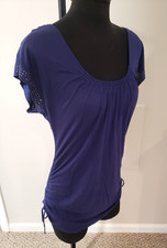 Guess Ladies - Large - Purple / Blue Short Sleeve Shirt - Embellished Sleeves