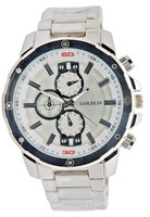 Xl Herren Armband Uhr 44Mm Weiß Silber Farben Chrono Look Quarz Neu