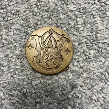 Vintage 1979 Smith & Wesson Solid Brass Belt Buckle Collectible Logo Guns