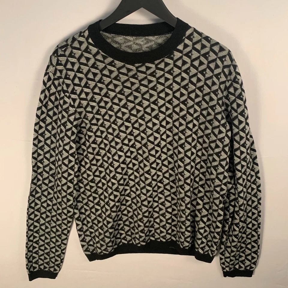 EMPORIO ARMANI Crew Neck Pullover Sweater Men 100% Wool Slim XLarge Gray Black - Image 2 of 4