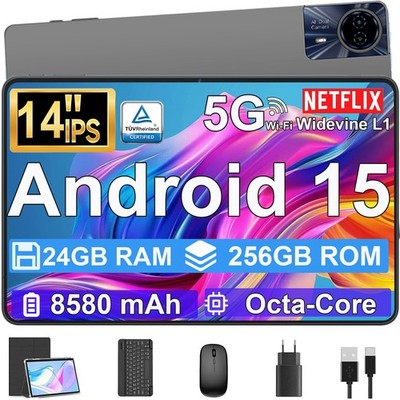 2025 Neu 14 Zoll Tablet Android15 24/16GB RAM+256GB 8580mAh 2.4K HD IPS Dual SIM