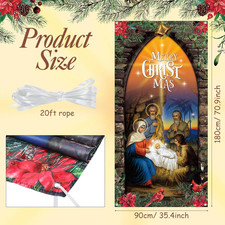 Christmas Decoration Outdoor Religious Door Cover Holy Nativity Front Door Ha...