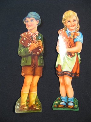 2 Glanzbilder Lebkuchenbild Oblaten -Paar:Junge+Mädchen uralt original - 16 cm