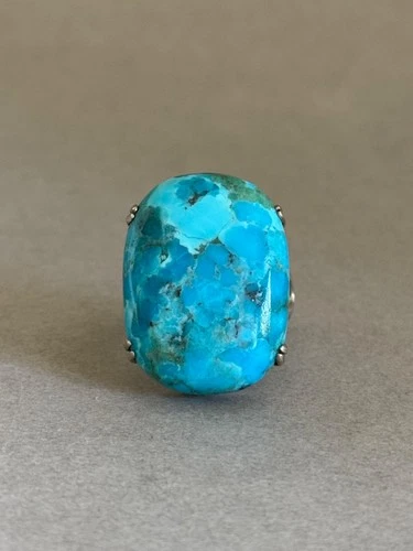 Vintage Sterling Silver with Large Turquoise Ring Signed BBJ Size 12
