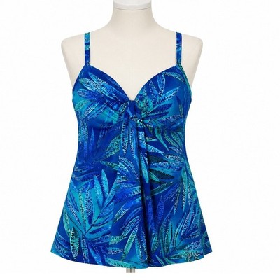 NEW Miraclesuit Marina Tankini Top Women's 12 Swim Top Blue Palm Slimming