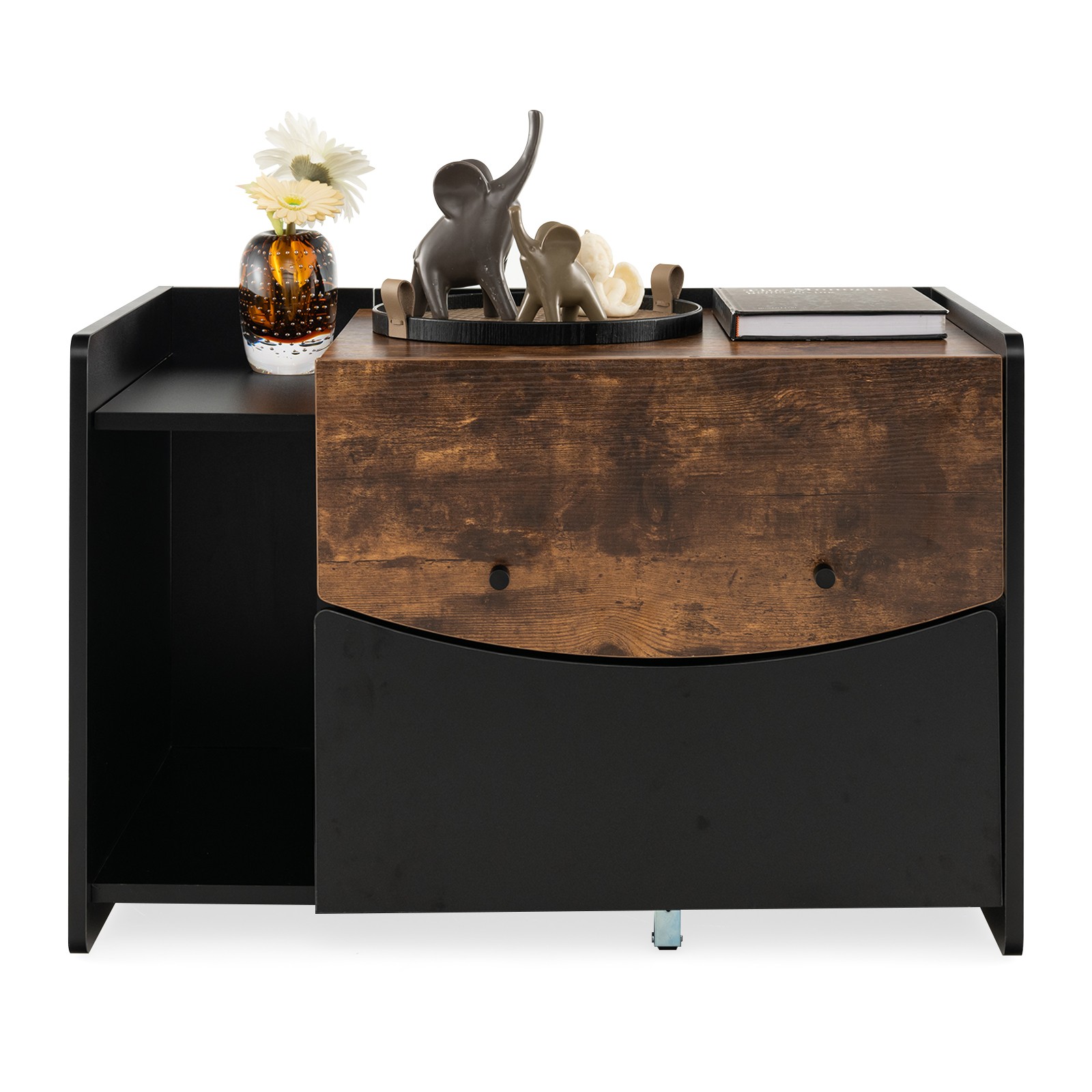 Enclosure W/pull-out Drawer Flip Door Rolling Caster Indoor Black