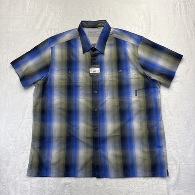 Eddie Bauer Rainier Shirt 2.0 Mens XL NWT Blue Plaid SS Button Up Outdoor