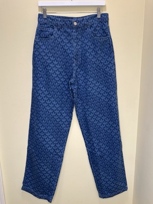 Adidas Light Denim Monogram Logo Baggy Pants Blue Jeans Men's