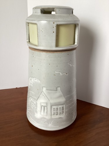 Sanibel Pottery David Hoggatt 1992~Art Pottery Lighthouse~9” Oil Lamp