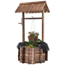Outdoor Fir Wishing Well Bucket Flower Plants Planter Patio Garden Home Decor