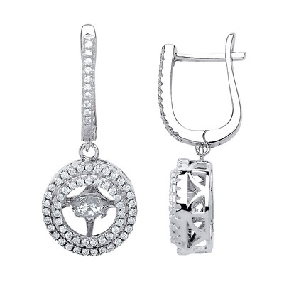 Silver Jewelco London CZ Floating Halo Drop Earrings
