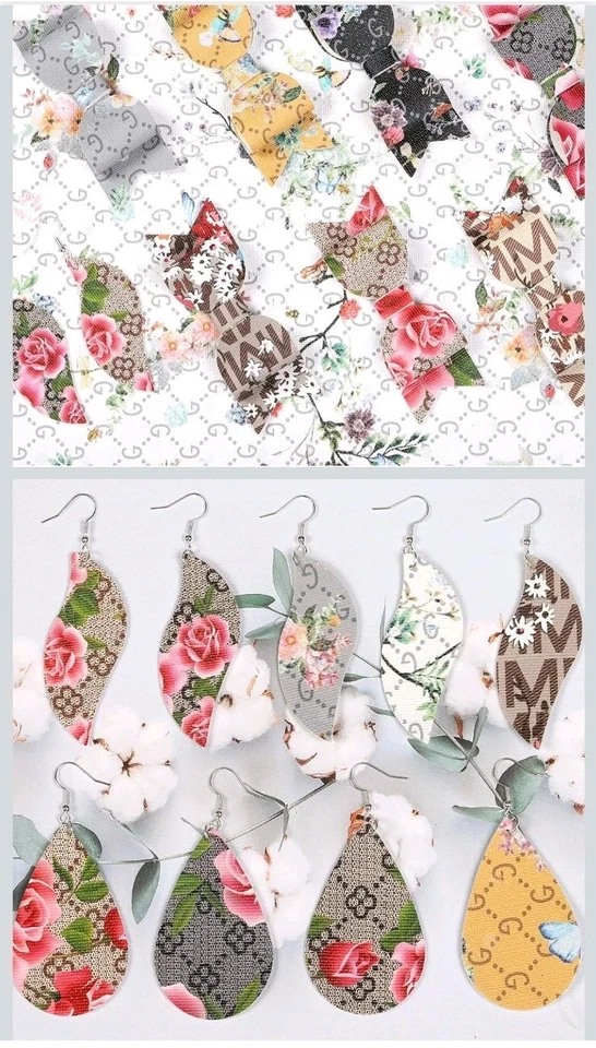 LV GG Louie Estampado de Flores Imitación Tela Diseñador Cuero Hoja Artesanía Material Hágalo Usted Mismo Foto 4 de 4