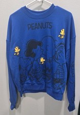 Peanuts Snoopy Charlie Brown Gang Blue Oversize Sweatshirt NWT Size Small