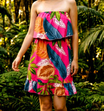 SHEIN Junior M VCAY Tropical Print Ruffle Hem Tube Dress