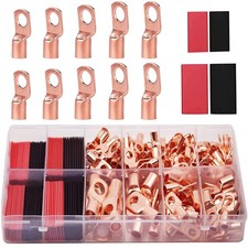 100Pcs Copper Wire Lugs AWG 6 8 10 12 with Heat Shrink Set, 50Pcs Battery Cable