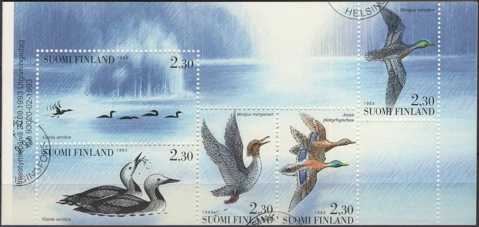 Finland 1993 Mi 1223-1227 MH 35 booklet complete, used VF - Water Birds - Image 4 of 4