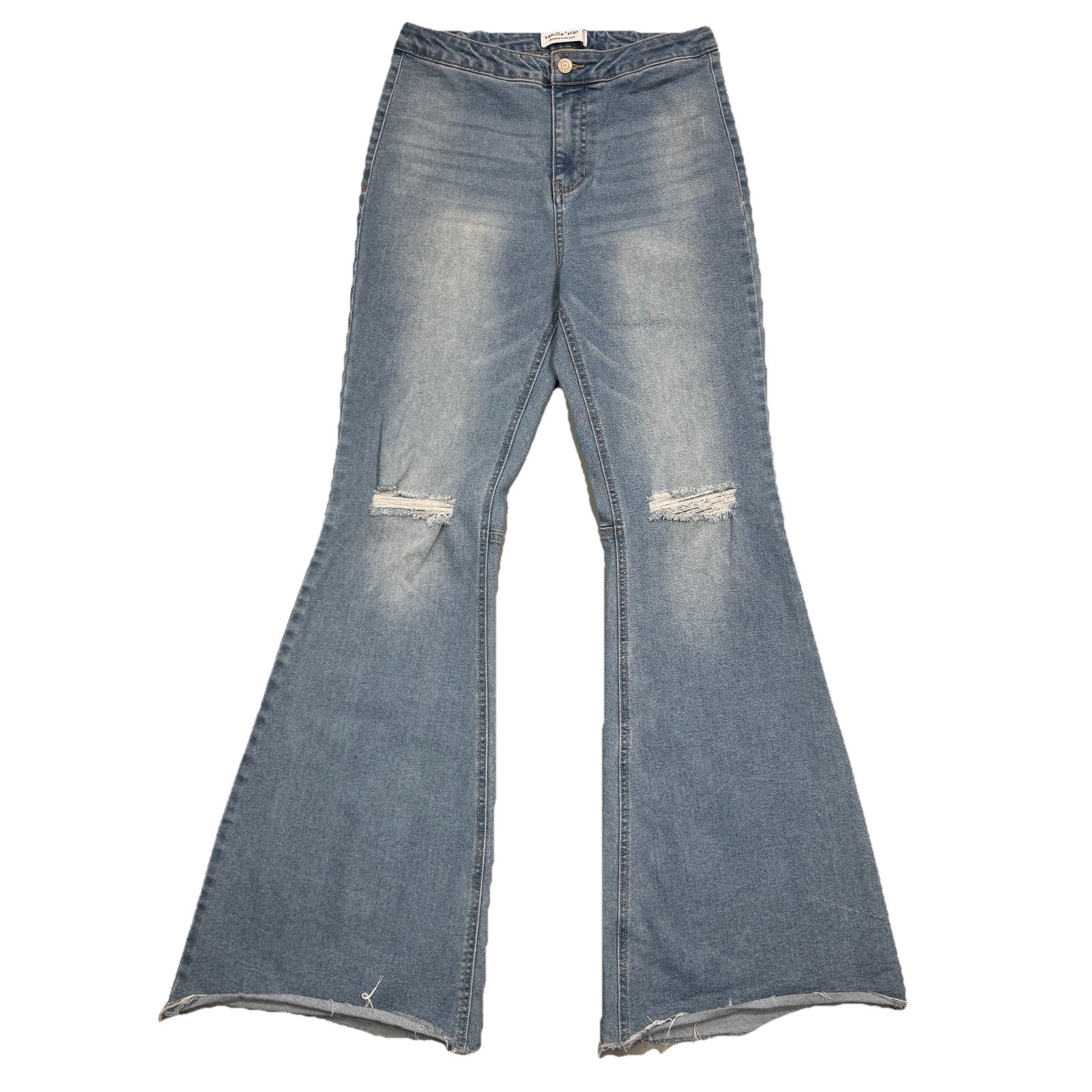 Vanilla Star Bell Flare Jeans Juniors 9 (28x30.5) High Rise Distress Blue