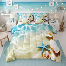 Ocean 7 Piece Bedding Set Twin Beach Comforter Set with Sheets Coastal Nature Be