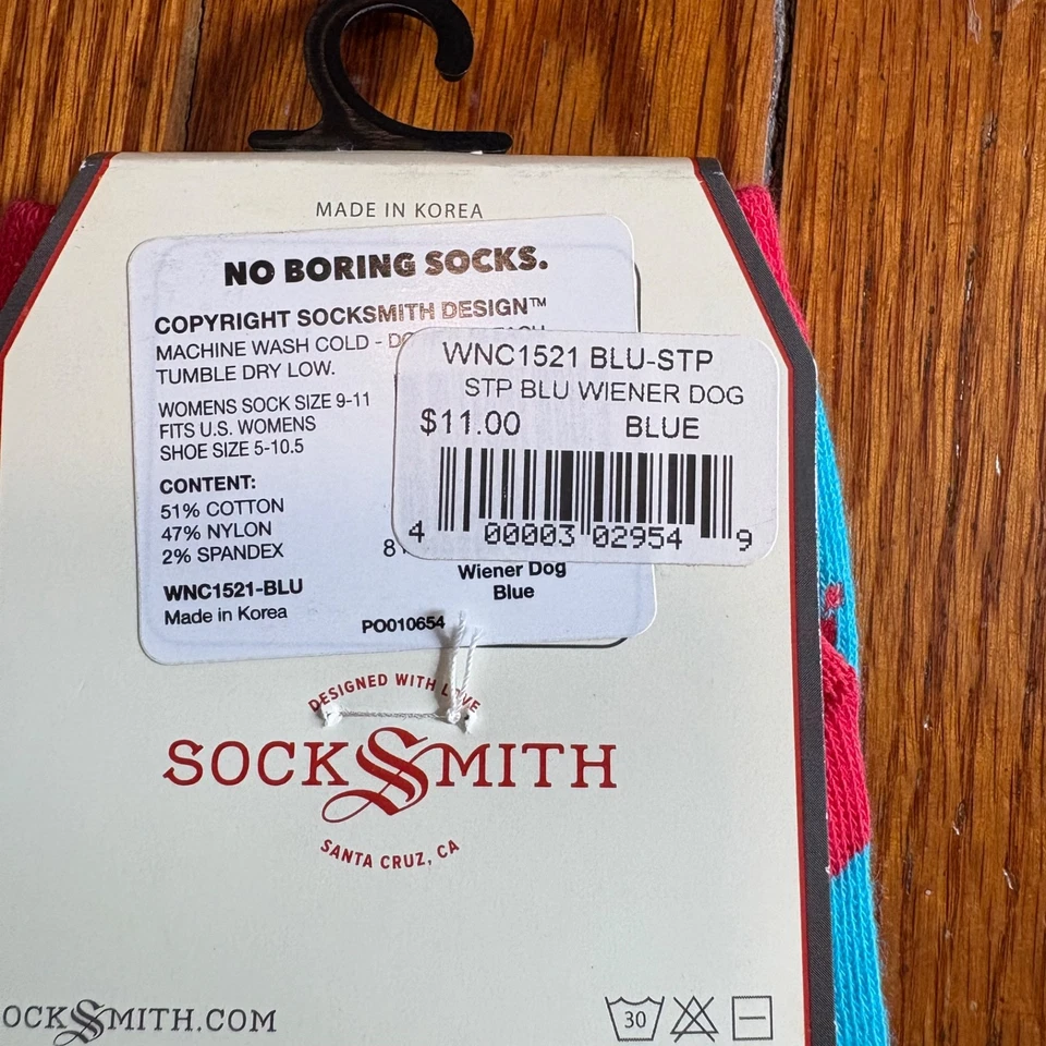 Calcetines SockSmith para mujer gráficos de algodón Hot Dog Wiener perro talla única azul rojo Foto 3 de 3