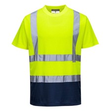 S378 Hi Vis 2 Tone Reflective Short Sleeve Safety Work T Shirt ANSI, Yellownavy,