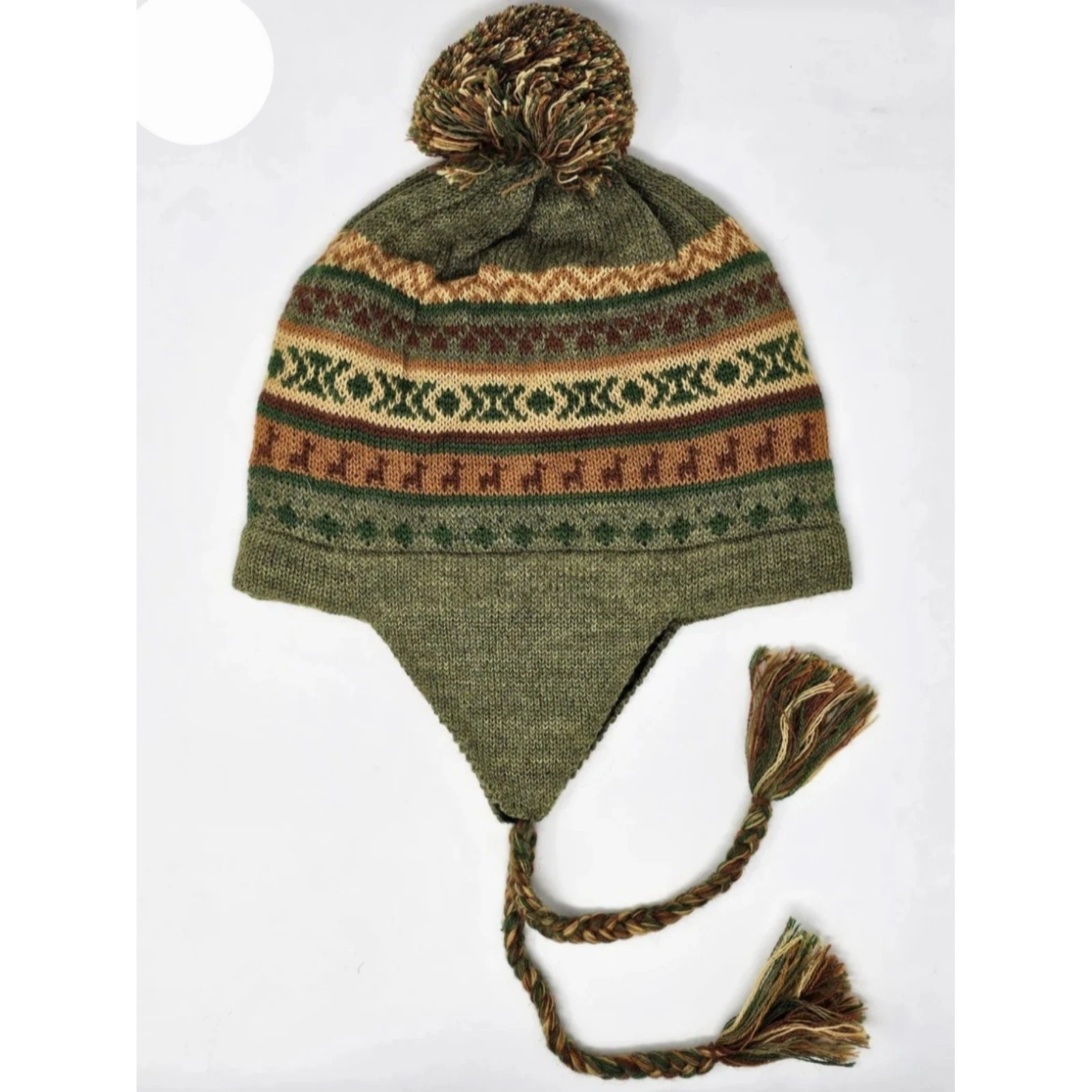 Peruvian Link Alpaca Wool Terra Chullo Fleece Lined Winter Pom-Pom Hat