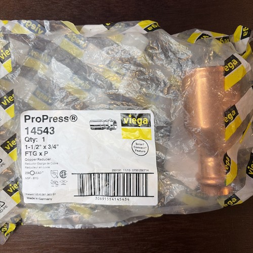 Viega ProPress 14543 1-1/2" x 3/4" Copper Reducer FTG x P Press Fitting