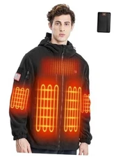 Mens Heated Jacket, Fleece Hoodie Coat for Men Women with 16000mAh Medium Black