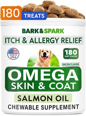 Omega 3 for Dogs and Cats - 180 Fish Oil Treats for Dog Shedding, Skin Allerg...