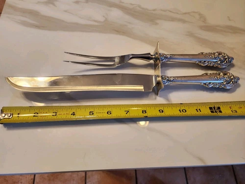 Wallace Grande Baroque Sterling long 8.5" ROAST blade carving set 13.5" length