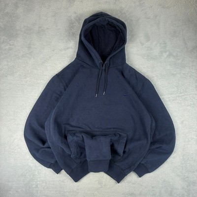 Vintage Nike Athletic Dept 2000's Y2K Navy Blue Mini Swoosh Oversized Lrg Hoodie
