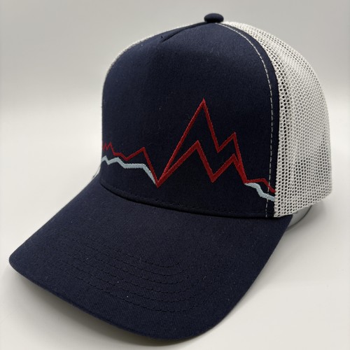 Marmot Hat Cap Trucker Mesh Snap Back Mountain Peaks Logo One Size Blue Graphic