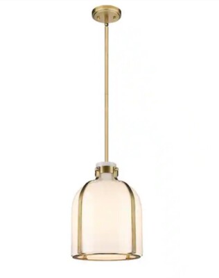 Z-Light Pearson 9.75  1-Light Rubbed Brass Pendant with White Opal Glass Shade