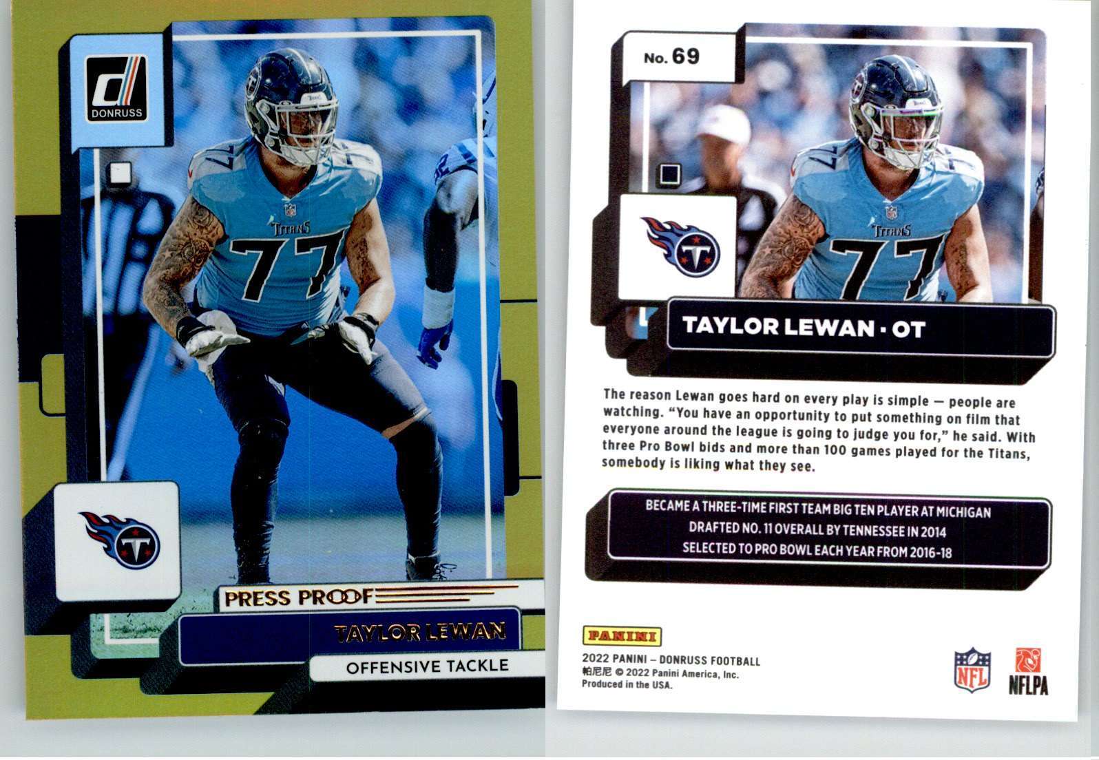 Taylor Lewan 2022 Donruss Premium Press Proof Gold #69 Titans