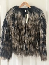Topshop Size 8-10 Real Goat Fur Suede Leather Black Jacket Blond Hair Eu 38 Us 6
