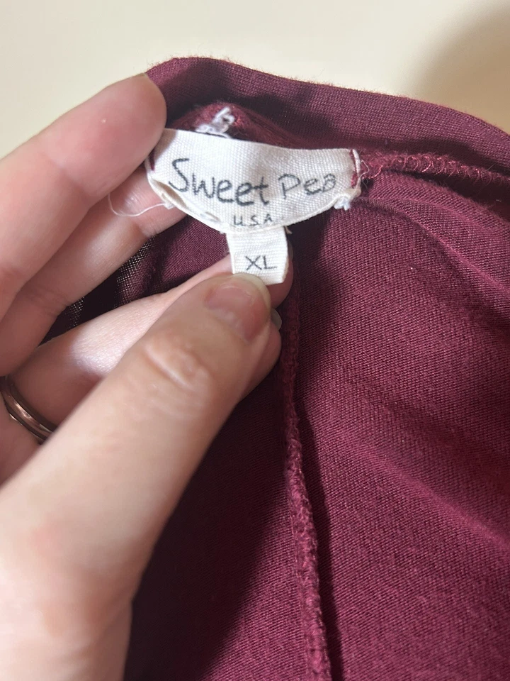 Vestido Sweet Pea Para Mujer Talla XL Manga Larga Bolsillos MIDI Borgoña Vino Rojo Foto 2 de 4