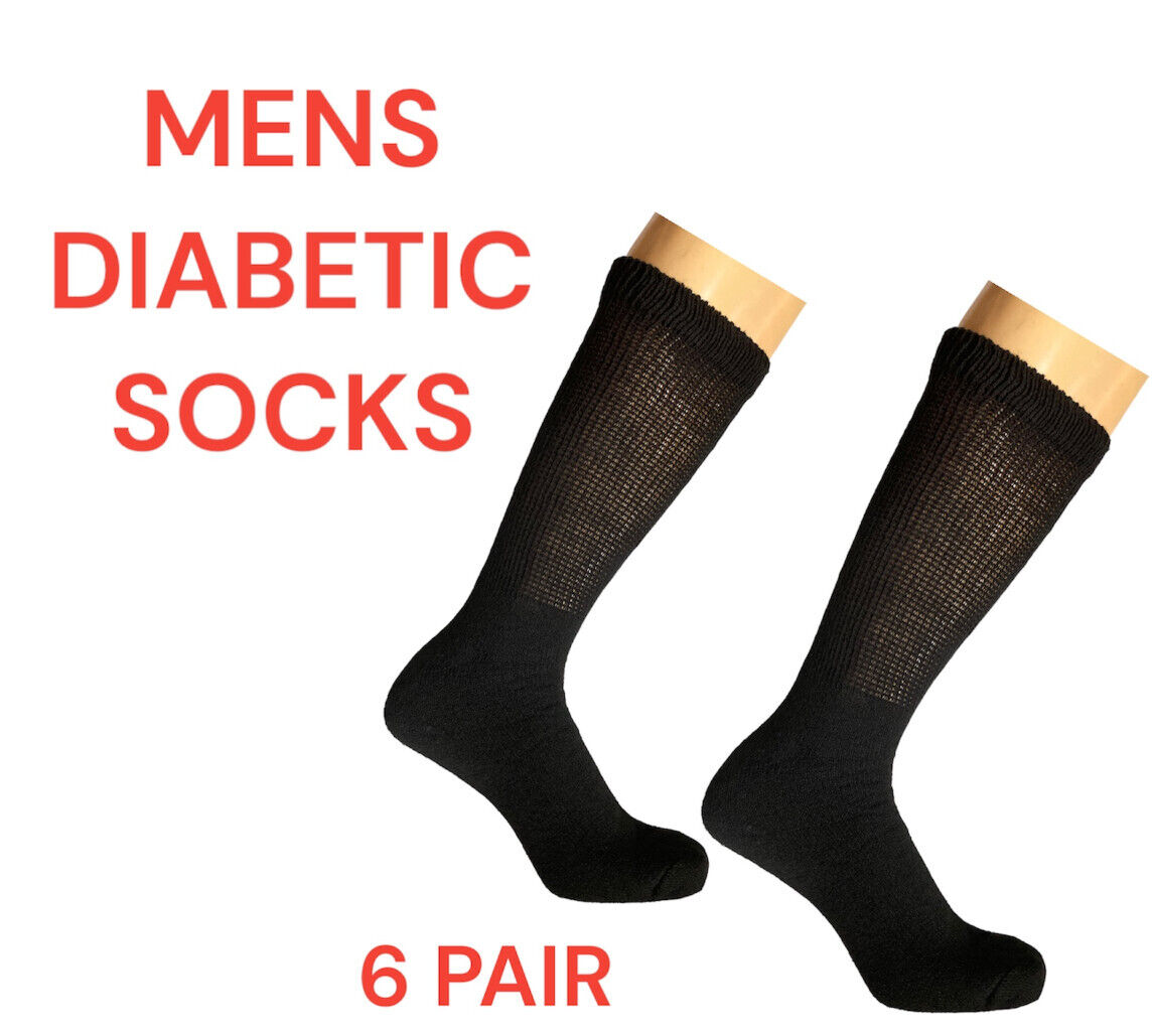 Mens Non Elastic Socks Diabetic Swollen Ankles Loose Soft Top 6 Pairs 6
