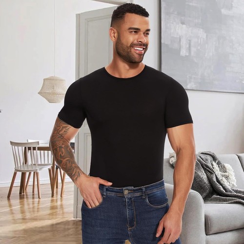 Men's Short Sleeve Bodysuit Pajamas One Piece Crew Neck Romper Shirts Pajamas - Picture 9 of 15