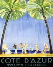 POSTER COTE D'AZUR FRENCH RIVIERA ALL YEAR BEACH TRAVEL VINTAGE REPRO FREE S/H