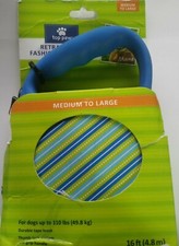 Top Paw  Retractable Fashion Blue Stripe Leash Size M to L dogs up 110 lb 29.4
