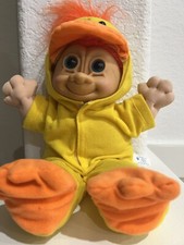 Vintage Russ Berrie 12" Troll Kidz 'Chickee' Yellow Easter Duck Plush Blue Eyes
