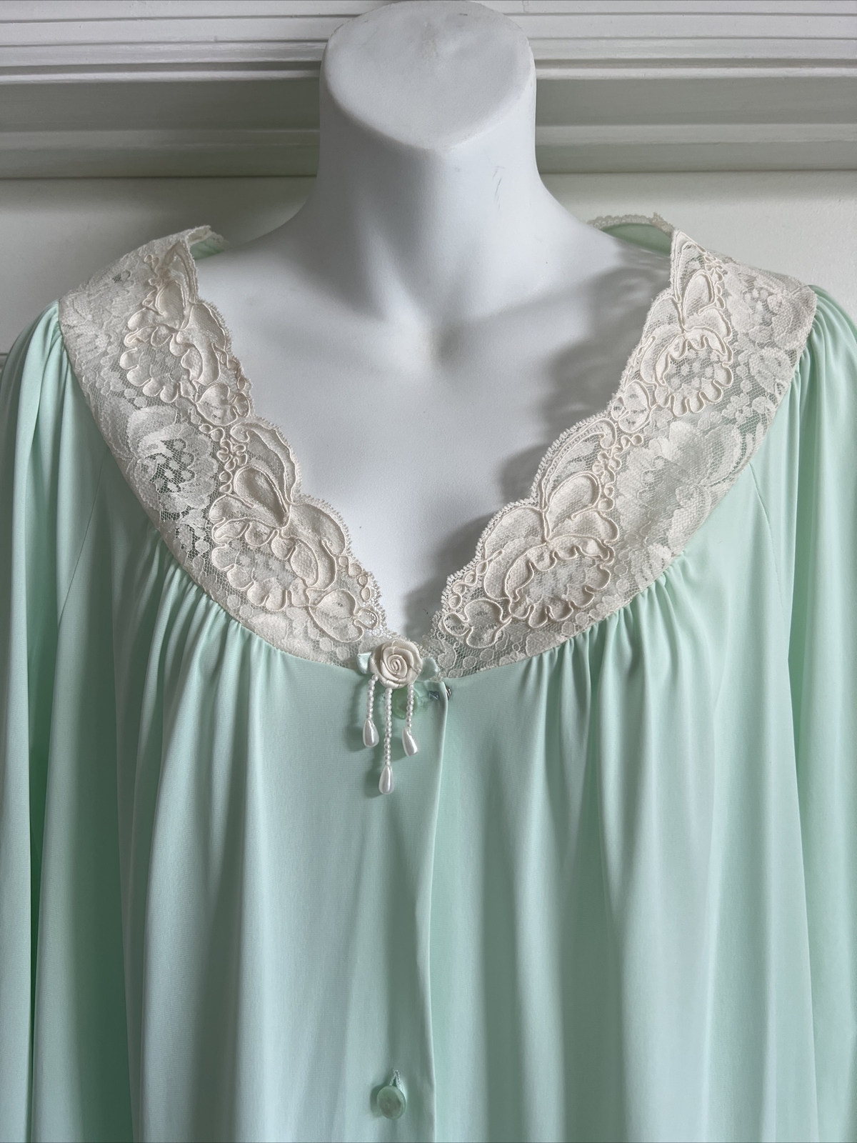 Vtg Shadow Line Long Mint Green Nightgown & Robe Set … - Gem