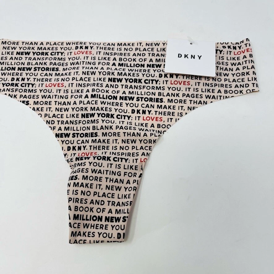 全新 DKNY Womans Litewear Cut Anywhere 标志 丁字裤 大号 DK5026 Love Text 全新带标签 — 第 3/4 张图片