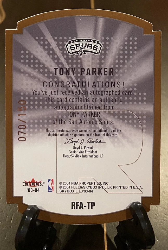 RARE💎2003-04 Skybox Limited Form Die Cut TONY PARKER Auto 70/150 Spurs RFA-TP - Image 2 of 3