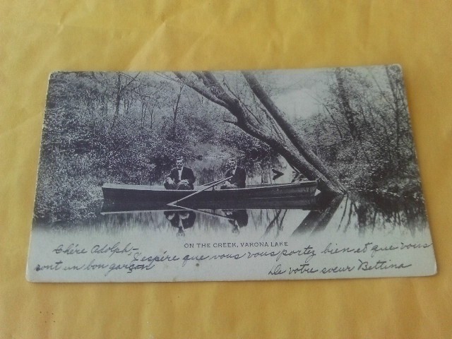 FILA RARA CARTOLINA 1915 REW BOAT VARONA LAKE PARK ESSEX COUNTY PATTERSON MAGLIA NUOVA