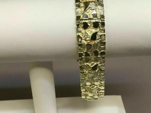 14k Yellow Gold Plated Handmade Adorable Men's Nugget Bracelet 8.5" Inch - Picture 4 of 5
