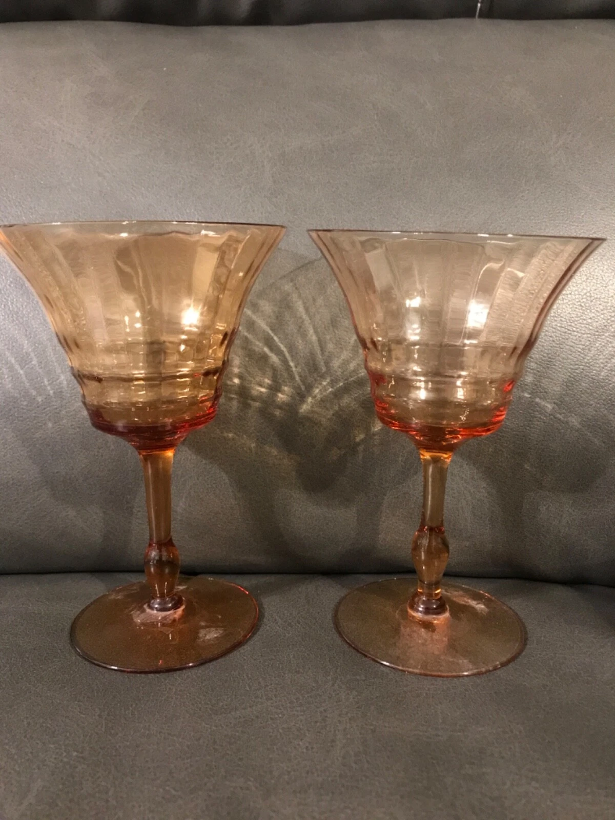 Amber Glass Wine Goblet Set of 2